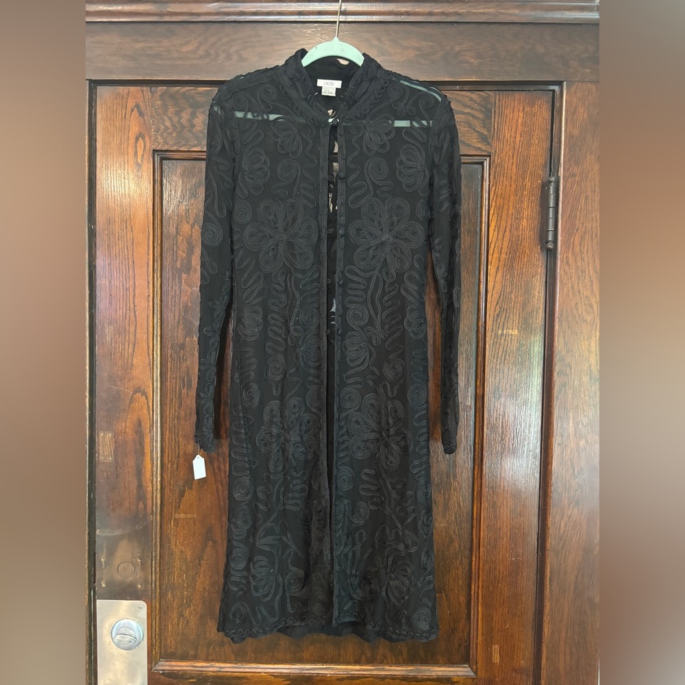 Cache Black Long Sleeve Mock Neck sheer Dress